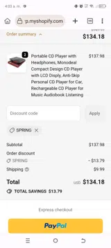 spring coupon verification screenshot
