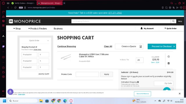 Monoprice checkout page showing Monoprice promo code box | Screenshot taken by SimplyCodes community member on Sep 5, 2025