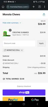 Monsta Chews coupon verification screenshot