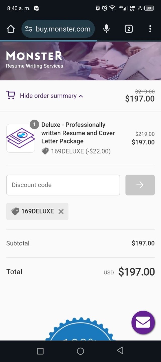 Monster Worldwide checkout page showing Monster Worldwide promo code box | Screenshot taken by SimplyCodes community member on Sep 17, 2024
