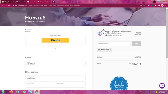 Monster Worldwide checkout page showing Monster Worldwide promo code box | Screenshot taken by SimplyCodes community member on Aug 21, 2024