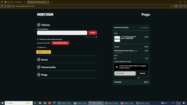 Monstrum Tactical checkout page showing Monstrum Tactical discount code box | Screenshot taken by SimplyCodes community member on Sep 6, 2025
