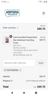 AutoShip50 coupon verification screenshot