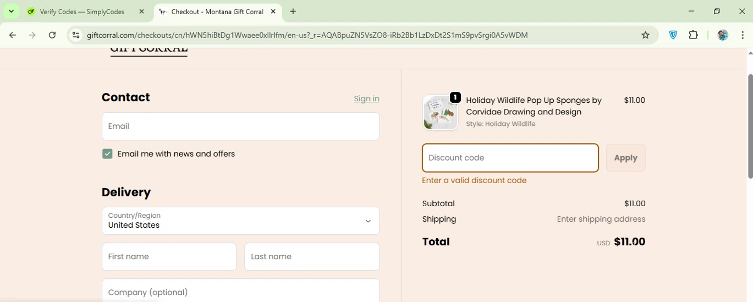 Montana Gift Corral discount code screenshot showing code NOV15 applied at Montana Gift Corral checkout page. Uploaded by SimplyCodes community member CobrandoVenganza on Nov 25, 2025