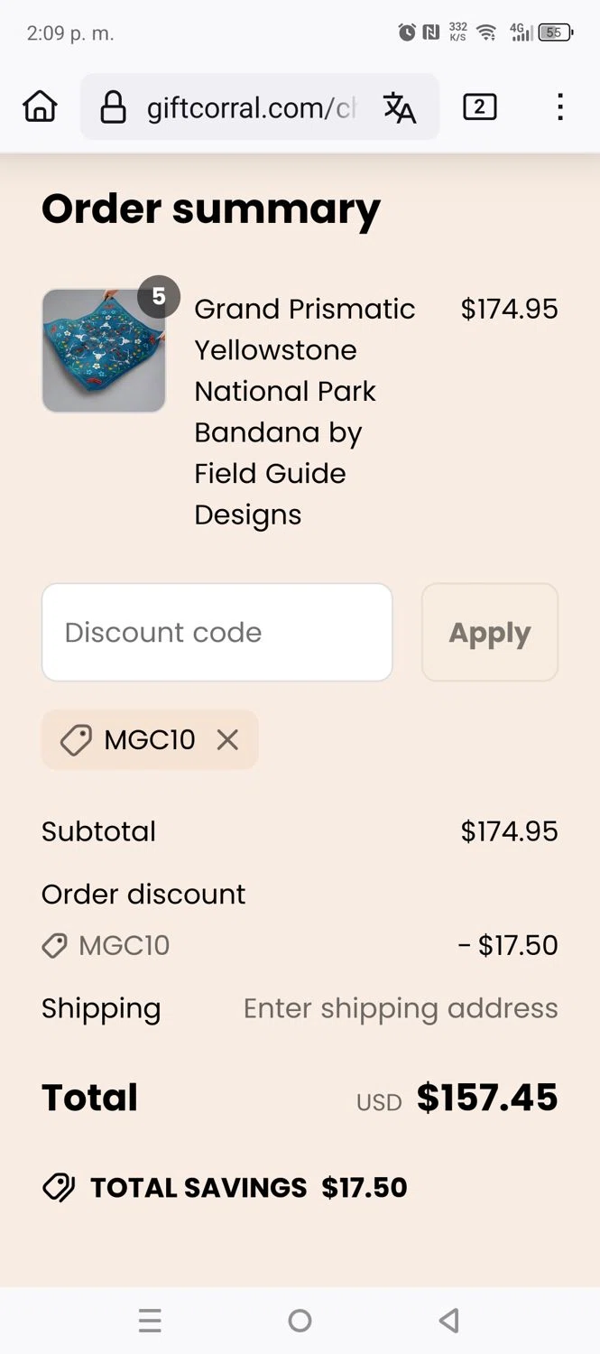 Montana Gift Corral discount code screenshot showing code MGC10 applied at Montana Gift Corral checkout page. Uploaded by SimplyCodes community member laoriginal on Apr 9, 2025