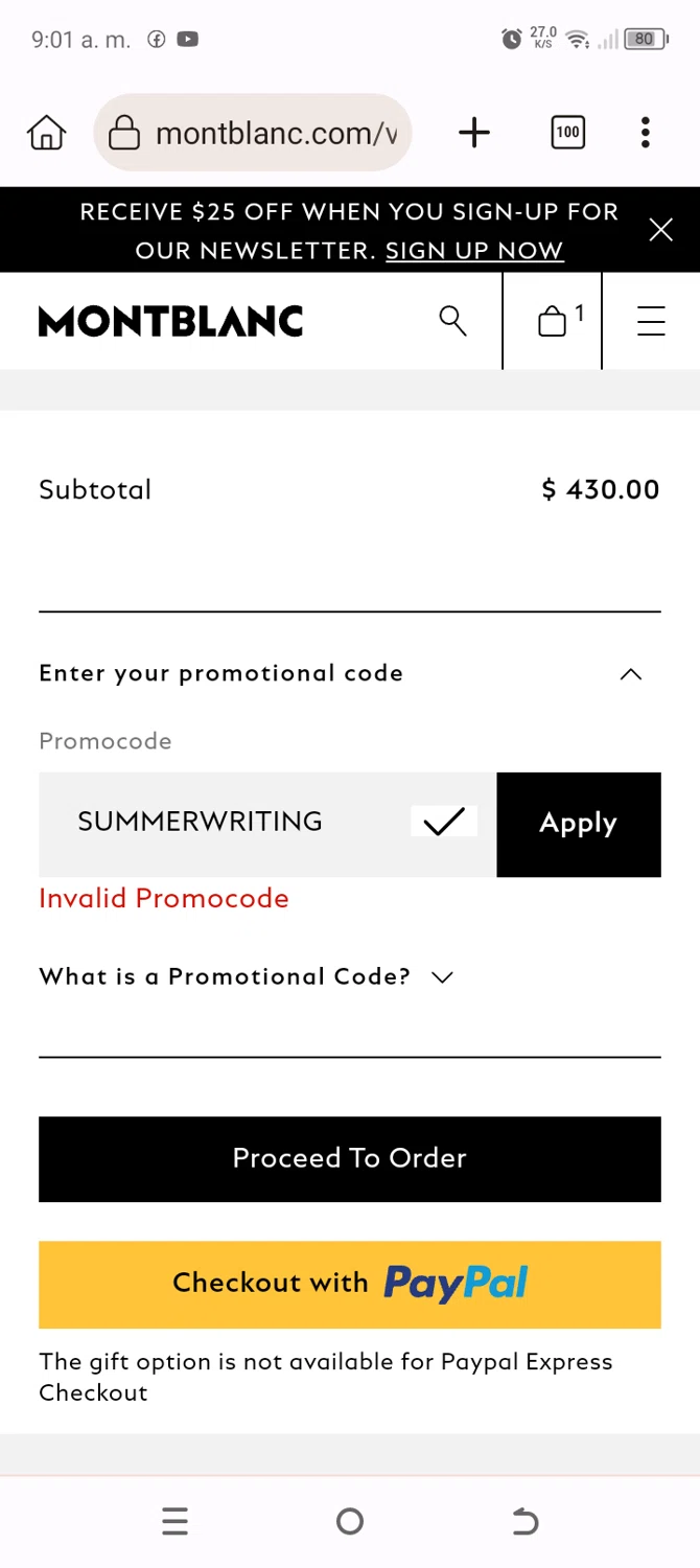 Montblanc promo code screenshot showing code SUMMERWRITING applied at Montblanc checkout page. Uploaded by SimplyCodes community member BonusChaser4306 on Aug 27, 2025