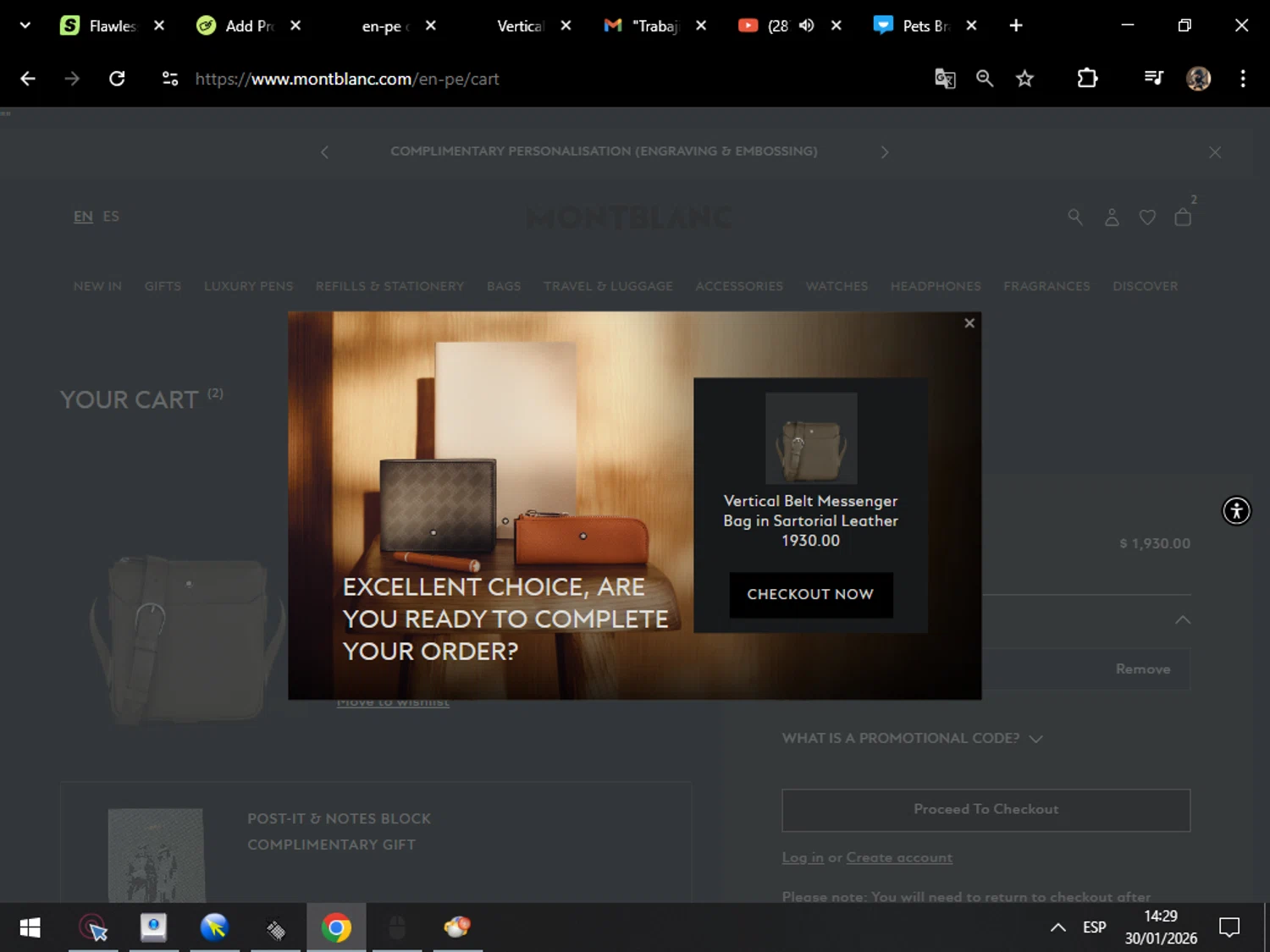 Montblanc promo code screenshot showing code MONTBLANCVDAY26 applied at Montblanc checkout page. Uploaded by SimplyCodes community member MarcosAranguren on Jan 30, 2026