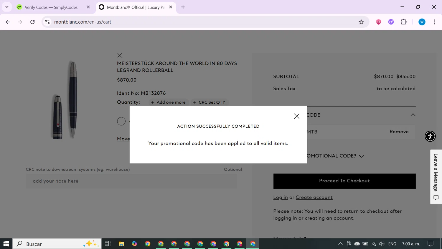 Montblanc checkout page showing Montblanc promo code box | Screenshot taken by SimplyCodes community member on Nov 8, 2025