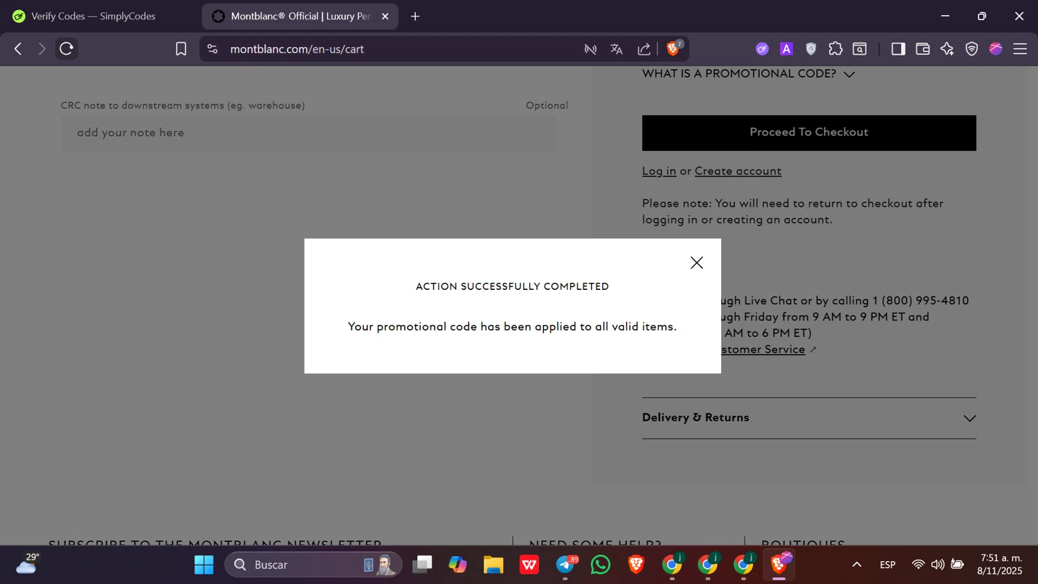 Montblanc checkout page showing Montblanc promo code box | Screenshot taken by SimplyCodes community member on Nov 8, 2025