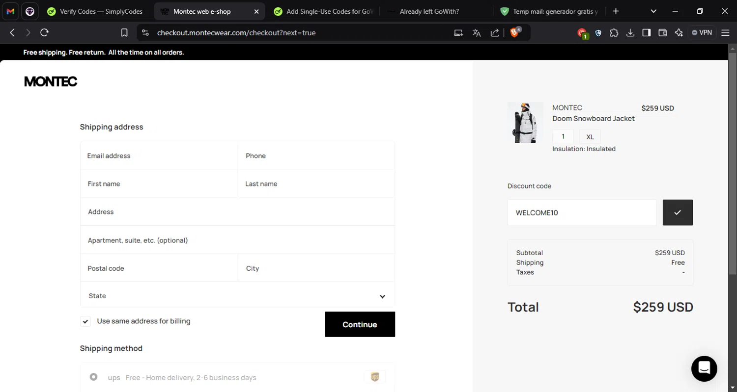 Montecwear checkout page showing Montecwear discount code box | Screenshot taken by SimplyCodes community member on Nov 22, 2024
