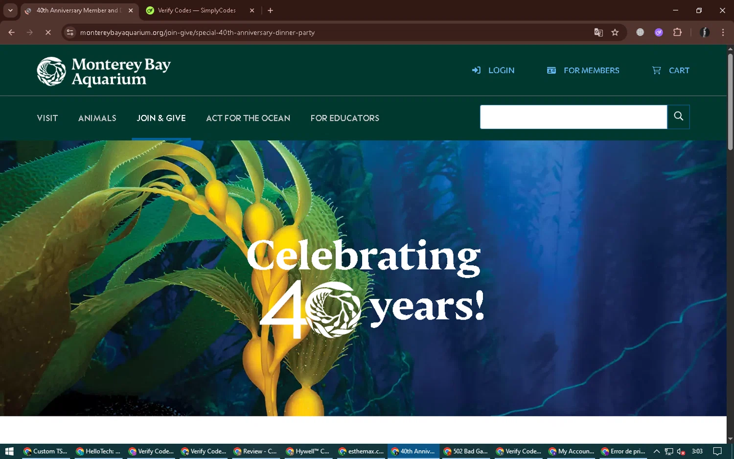 Monterey Bay Aquarium promo code screenshot showing code ARN applied at Monterey Bay Aquarium checkout page. Uploaded by SimplyCodes community member alexdaal on Sep 30, 2025