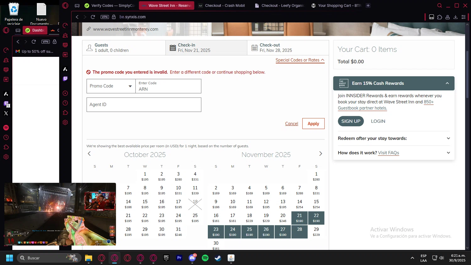 Monterey Bay Aquarium promo code screenshot showing code ARN applied at Monterey Bay Aquarium checkout page. Uploaded by SimplyCodes community member leonardocamacho2 on Sep 30, 2025