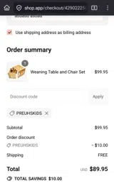 PREUHSKIDS coupon verification screenshot