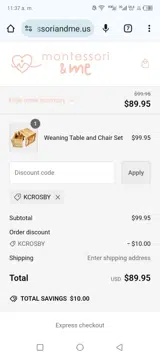 KCROSBY coupon verification screenshot