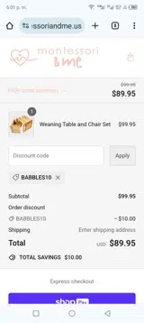 Babbles10 coupon verification screenshot