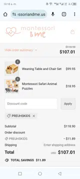 PREUHSKIDS coupon verification screenshot