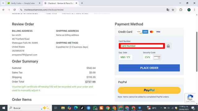 Montessori Services checkout page showing Montessori Services coupon code box | Screenshot taken by SimplyCodes community member on Aug 30, 2025