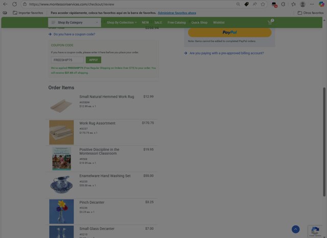 Montessori Services checkout page showing Montessori Services coupon code box | Screenshot taken by SimplyCodes community member on Aug 11, 2025