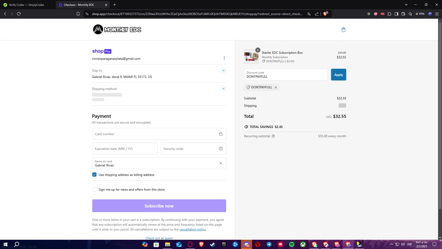 Monthly EDC checkout page showing Monthly EDC promo code box | Screenshot taken by SimplyCodes community member on Feb 2, 2025