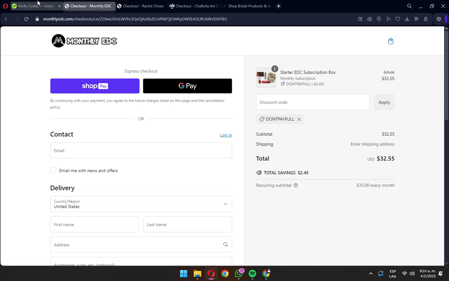 Monthly EDC checkout page showing Monthly EDC promo code box | Screenshot taken by SimplyCodes community member on Jan 4, 2025