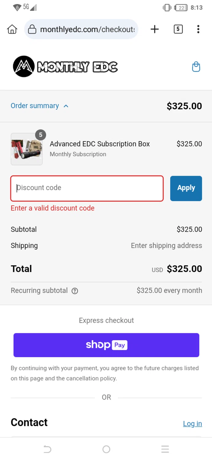 Monthly EDC promo code screenshot showing code HOHOHO24 applied at Monthly EDC checkout page. Uploaded by SimplyCodes community member EpicPilot2189 on Jan 14, 2025