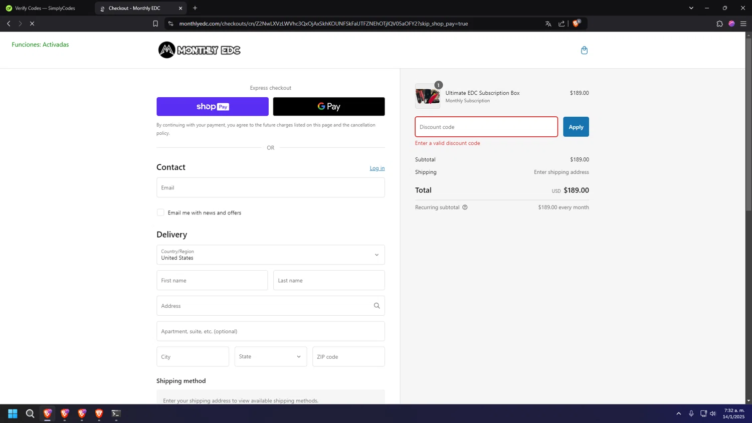 Monthly EDC promo code screenshot showing code BFWEEK24 applied at Monthly EDC checkout page. Uploaded by SimplyCodes community member 000000ooooooooooo on Jan 14, 2025
