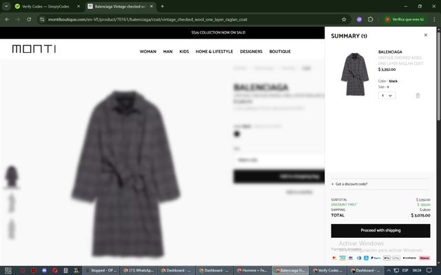 Monti Boutique checkout page showing Monti Boutique promo code box | Screenshot taken by SimplyCodes community member on Aug 30, 2025