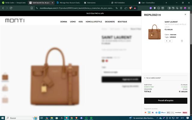 Monti Boutique checkout page showing Monti Boutique promo code box | Screenshot taken by SimplyCodes community member on Jul 15, 2025