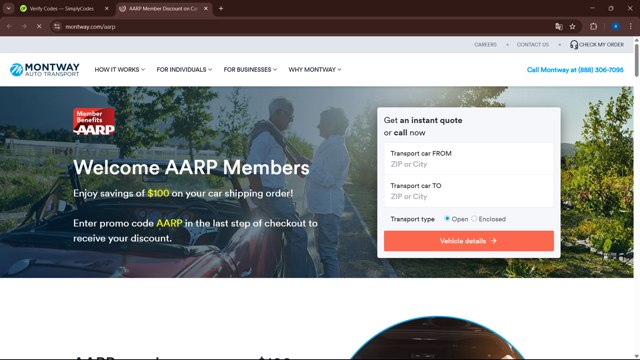 Montway Auto Transport checkout page showing Montway Auto Transport promo code box | Screenshot taken by SimplyCodes community member on Mar 22, 2025
