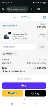 Monvane coupon verification screenshot
