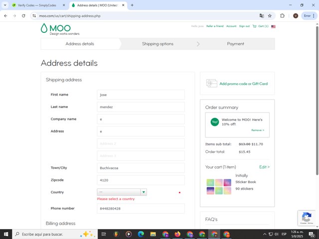 MOO checkout page showing MOO promo code box | Screenshot taken by SimplyCodes community member on Aug 5, 2025