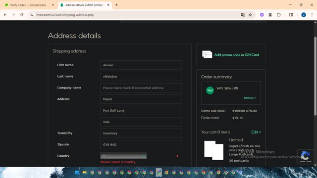 MOO checkout page showing MOO promo code box | Screenshot taken by SimplyCodes community member on Aug 13, 2025