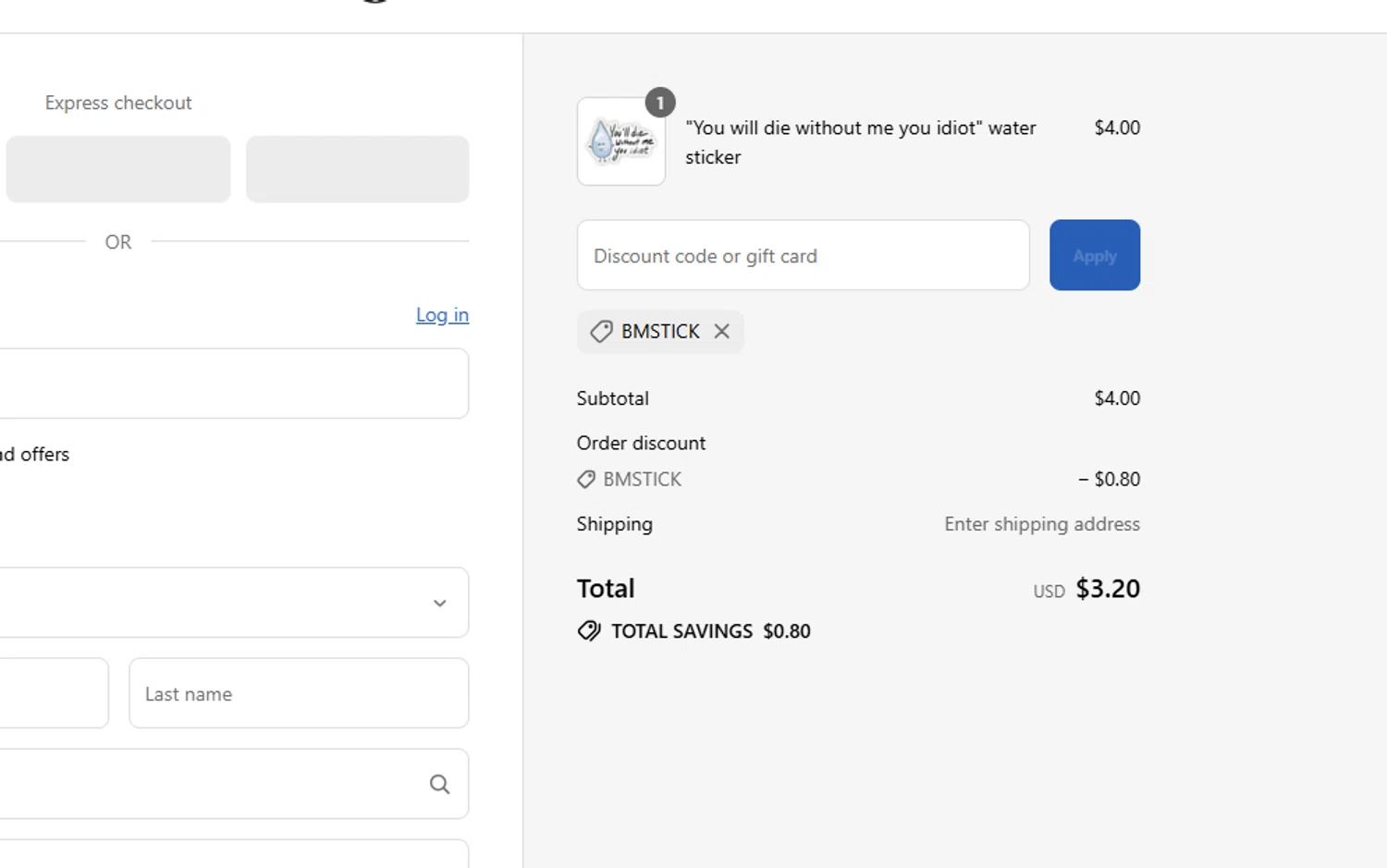 Big Moods discount code screenshot showing code BMSTICK applied at Big Moods checkout page. Uploaded by SimplyCodes community member MrWolf on Aug 27, 2025