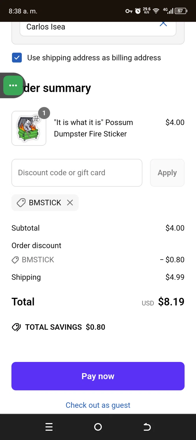 Big Moods discount code screenshot showing code BMSTICK applied at Big Moods checkout page. Uploaded by SimplyCodes community member Sanchezcarol on May 13, 2025