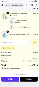 Moonbow Skin coupon verification screenshot