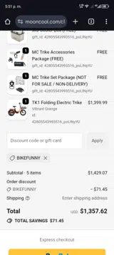 BIKEFUNNY coupon verification screenshot