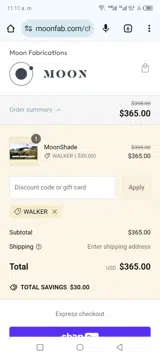 Moon Fabrications coupon verification screenshot