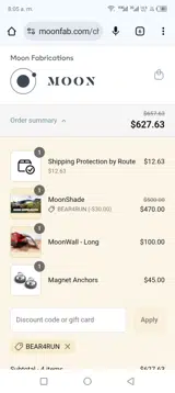 Moon Fabrications coupon verification screenshot