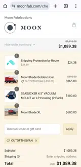 Moon Fabrications coupon verification screenshot