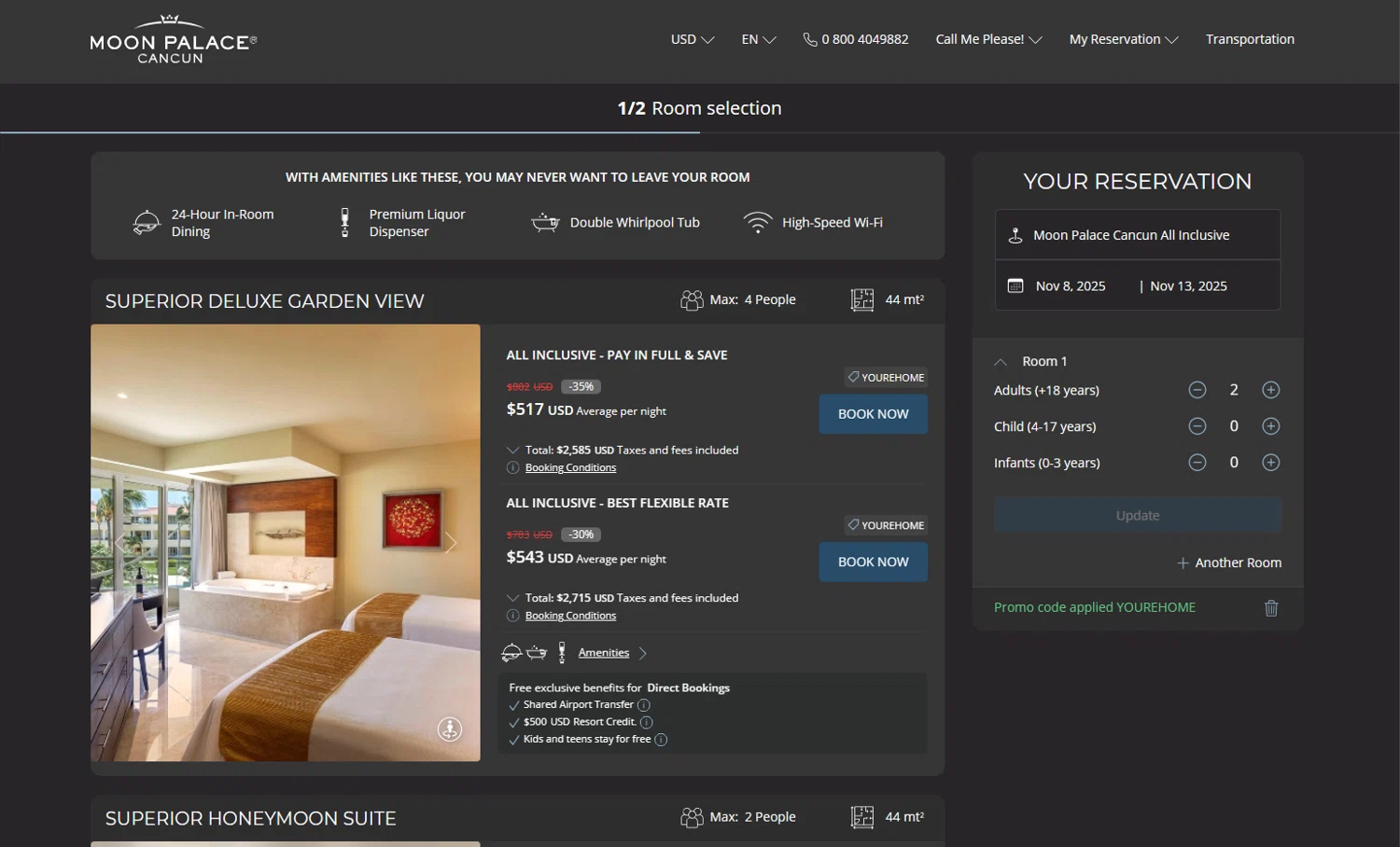 Moon Palace coupon code screenshot showing code YOUREHOME applied at Moon Palace checkout page. Uploaded by SimplyCodes community member RamonAlexander on Oct 24, 2025