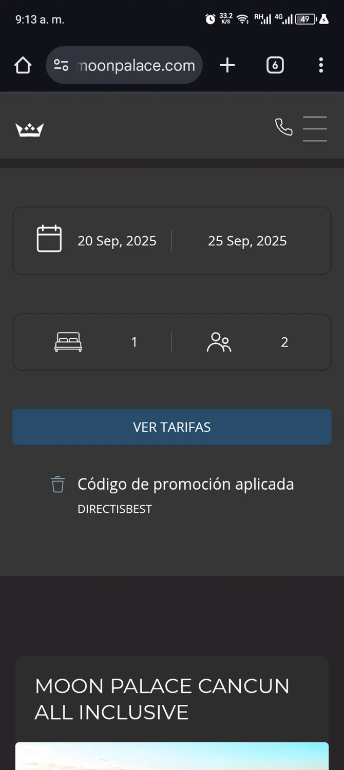 Moon Palace coupon code screenshot showing code DIRECTISBEST applied at Moon Palace checkout page. Uploaded by SimplyCodes community member ScanShopper554 on Aug 16, 2025