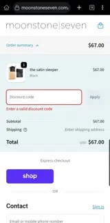 Moonstone Seven coupon verification screenshot