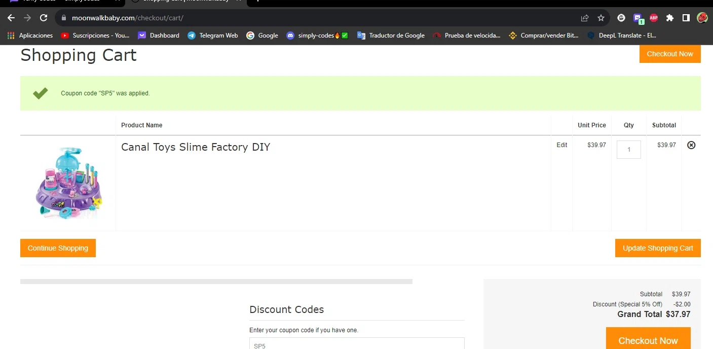 MoonWalkBaby checkout page showing MoonWalkBaby discount code box | Screenshot taken by SimplyCodes community member on Aug 18, 2023
