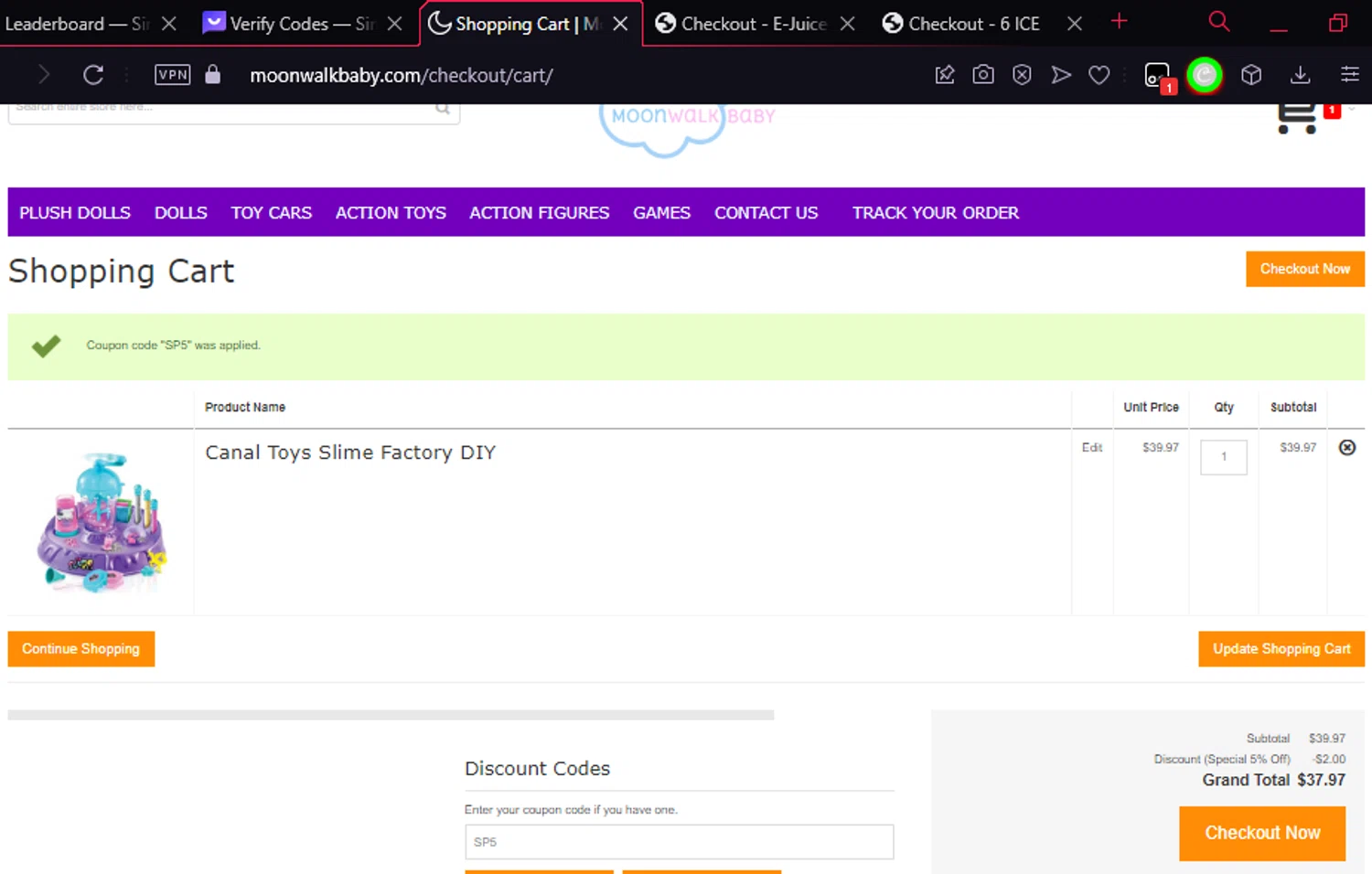 MoonWalkBaby checkout page showing MoonWalkBaby discount code box | Screenshot taken by SimplyCodes community member on Jan 22, 2024