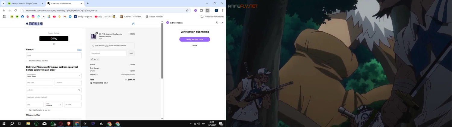 MoonWlkr coupon code screenshot showing code 3rd applied at MoonWlkr checkout page. Uploaded by SimplyCodes community member SunJinWoo on Sep 15, 2025