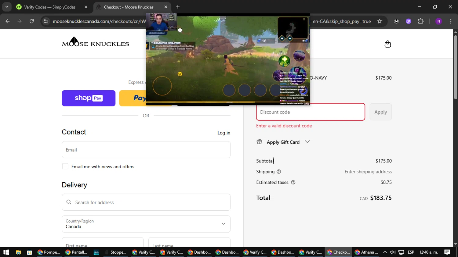 Moose Knuckles promo code screenshot showing code HW25 applied at Moose Knuckles checkout page. Uploaded by SimplyCodes community member NATAAAAAANAELCANO on Aug 20, 2025