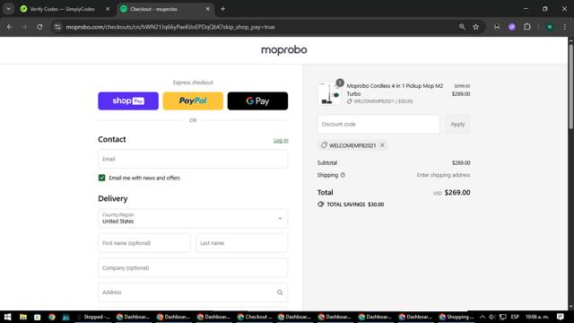 Moprobo checkout page showing Moprobo promo code box | Screenshot taken by SimplyCodes community member on Aug 20, 2025