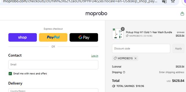 Moprobo checkout page showing Moprobo promo code box | Screenshot taken by SimplyCodes community member on Sep 3, 2025