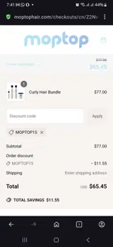MOPTOP15 coupon verification screenshot