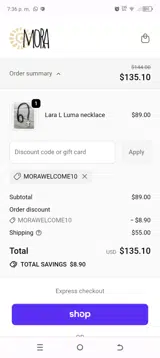 MORAWELCOME10 coupon verification screenshot